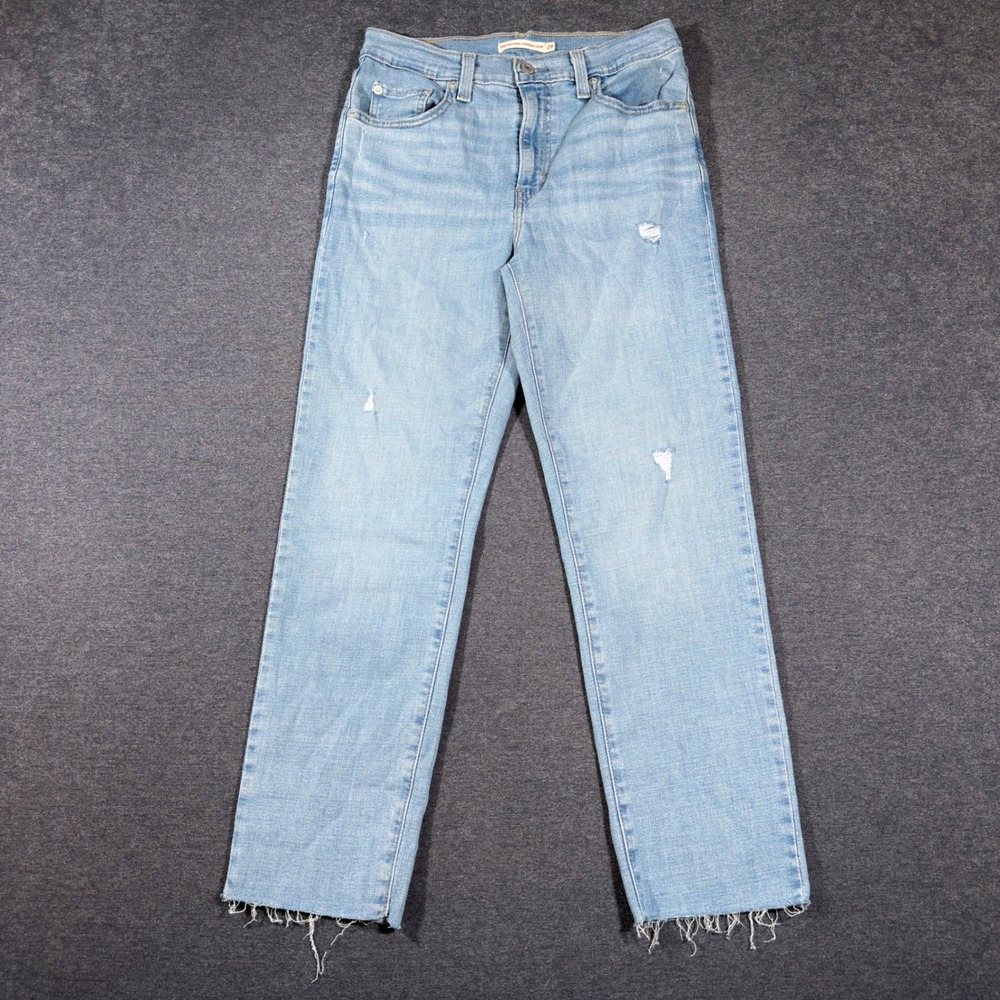 Levi's 724 High Rise Straight Crop Jeans Womens 29 Light Wash Distressed Raw Hem